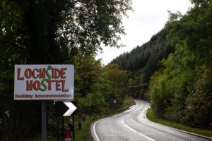 Sign to Lochside Hostel - Loch Ness