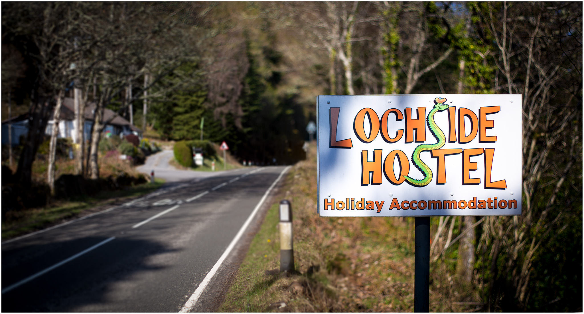 Lochside Hostel Sign from the Road